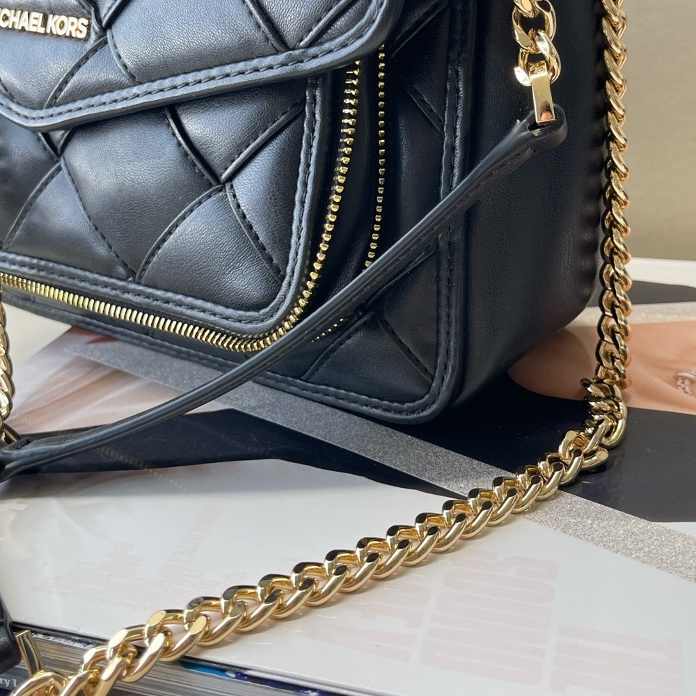 (new+card) Michael Kors Regina flap shoulder bag crossbody black leather quilted - Picture 10 of 16
